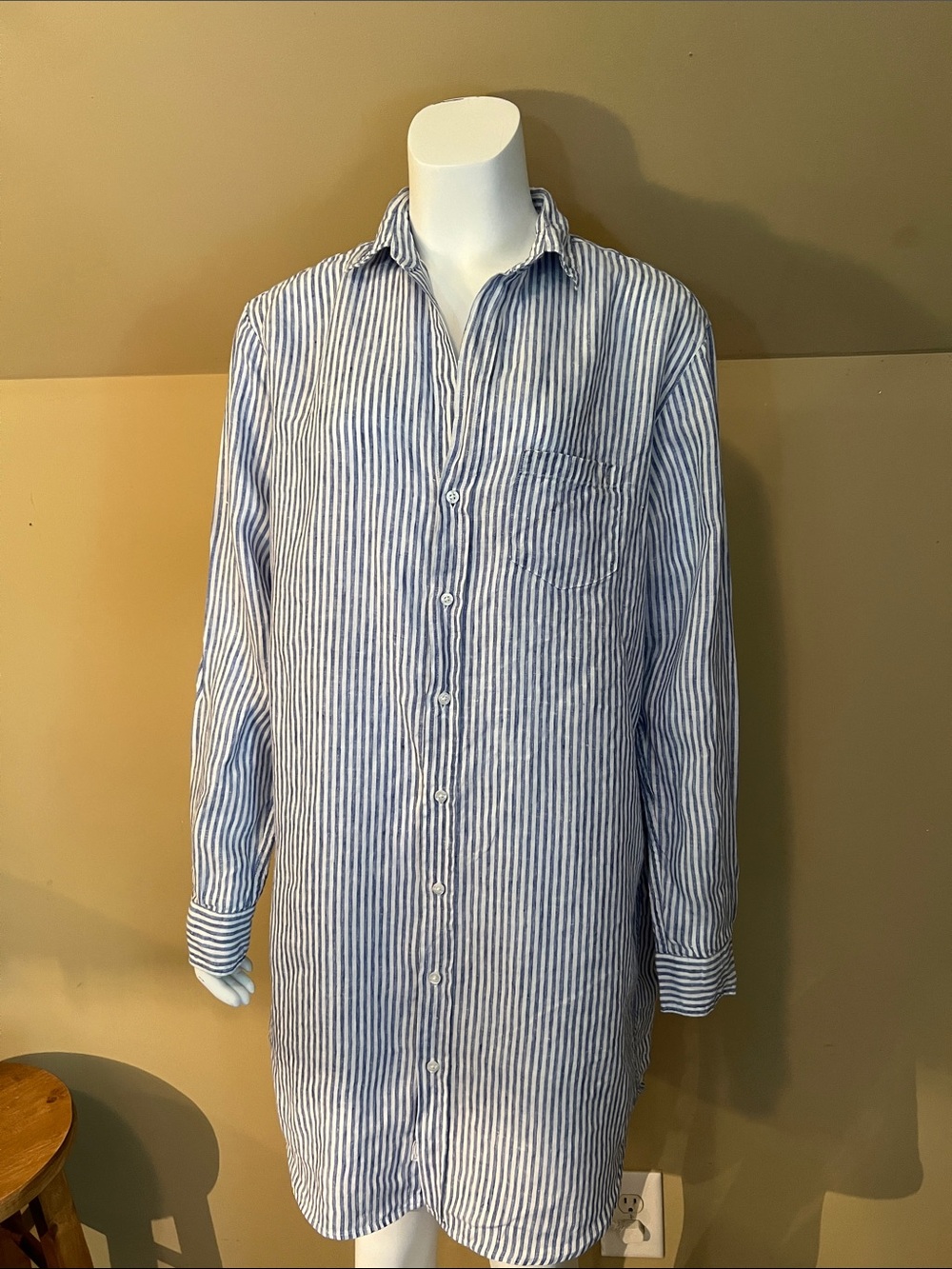 Frank & Eileen Blue and White Striped Mary Shirt Dress 100% Linen